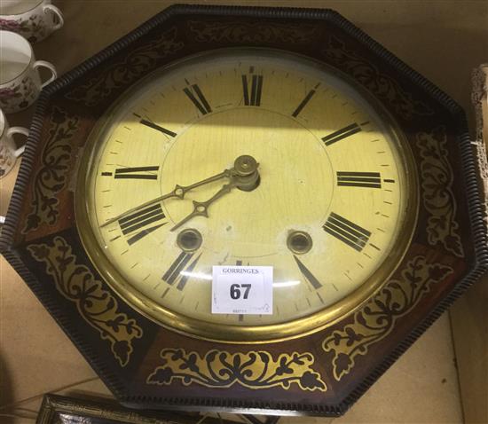 A 19th century Continental brass inset rosewood wall clock, 13.5in.